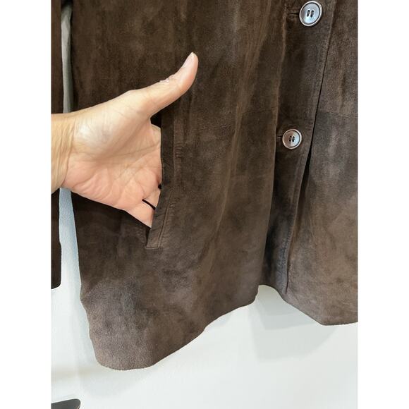 VTG Suede Leather Jacket Chocolate Brown Boho Chic timeless Classic belt Size XL - Picture 6 of 10